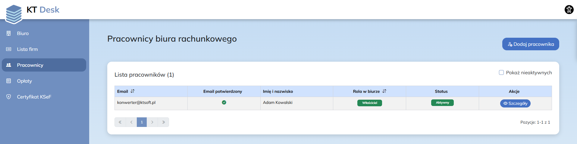 Lista pracowników biura